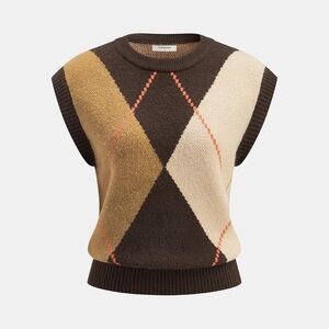 Commense Color-Block Argyle Knit Sleeveless Vest
